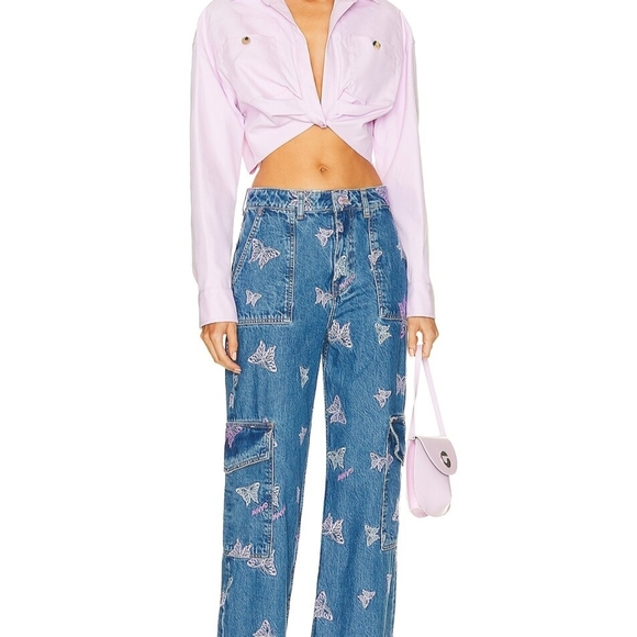 Ganni Blue Straight Leg Jeans with Butterfly Design - Picture 1 of 11